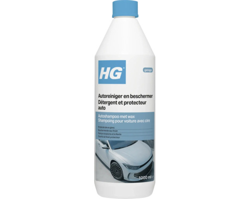 HG Logo op een 1000 milliliter fles autoshampoo met wax voor het reinigen en beschermen van autolak.