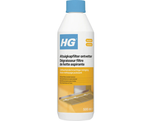 HG Afzuigkapfilter ontvetter, 500 milliliter, zelfwerkende krachtige reiniging voor aluminium en roestvrij staal.
