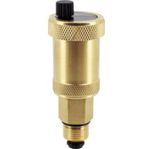 Automatische snelontluchter van messing voor verwarmingssystemen met zwarte beschermkap.