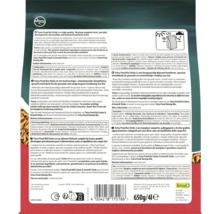 Achterkant verpakking Tetra Pond Koi Sticks, 650 gram, met voedingsadvies, ingrediënten, Tetra Logo, recyclingsymbolen en lichtbescherming.
