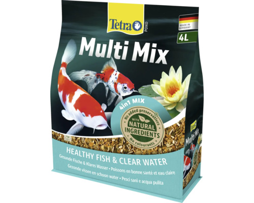 Tetra Pond Multi Mix 4 in 1 visvoer voor vijvervissen, 4 liter zak met natuurlijke ingrediënten voor gezonde vissen en helder water.