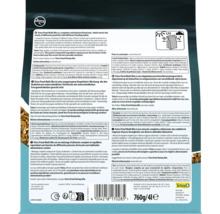 Achterkant van Tetra Pond Multi Mix visvoerverpakking met voedingsinstructies, ingrediënten, gewicht 760 gram en 4 liter, Tetra Logo en symbool voor UV-bescherming.