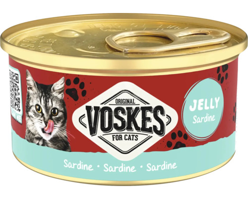Voskes kattenvoer blik sardine in gelei met ring-pull sluiting.