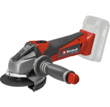 Einhell accu haakse slijper met verstelbare extra handgreep en doorslijpschijf in rood en zwart.