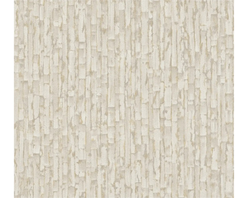 Vliesbehang met abstracte, verticale structuur in beige.