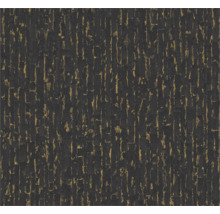 Gestructureerd behang met verticaal abstract patroon in zwart en goud.