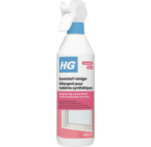 HG Logo. HG Kunststof reiniger 500 milliliter spuitfles voor grondige reiniging van kunststof, verfwerk en afwasbaar behang zonder dofheid.
