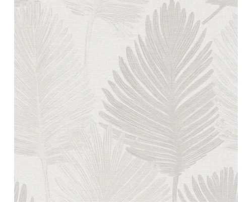 Vliesbehang met palmbladmotief en fijne textuur.