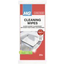 HG glasreinigingsdoekjes 20 stuks voor de woonkamer, streeploos en sneldrogend, 100 procent plasticvrije schoonmaakdoekjes voor glazen oppervlakken.