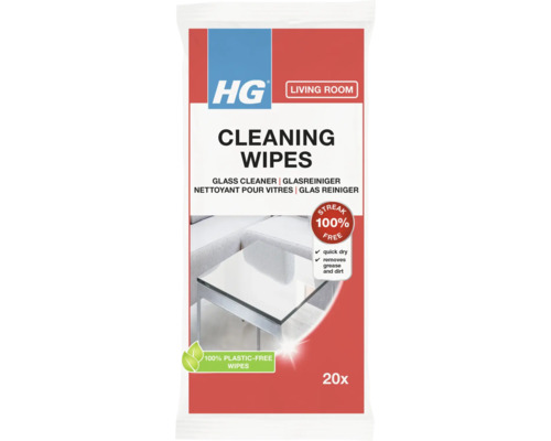 HG glasreinigingsdoekjes 20 stuks voor de woonkamer, streeploos en sneldrogend, 100 procent plasticvrije schoonmaakdoekjes voor glazen oppervlakken.
