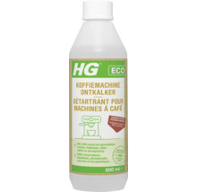 HG Eco koffiemachine ontkalker in een fles van 500 milliliter van honderd procent recyclebaar materiaal.