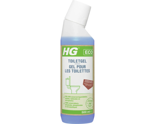HG ECO Toiletgel 500 milliliter, milieuvriendelijke toiletreiniger vrij van conserveringsmiddelen, fosfaten en microplastics in recyclebare verpakking.