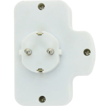 Witte geaarde stekkeradapter voor het stopcontact.