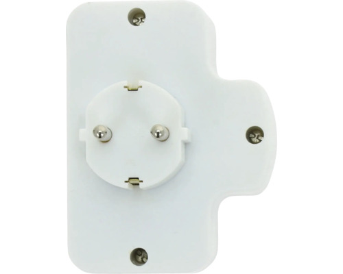 Witte geaarde stekkeradapter voor het stopcontact.