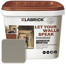 Elabrick lijmmortel voor steenstrips, 15 kilogram, geschikt voor circa 6 vierkante meter, inclusief grijs kleurvoorbeeld.