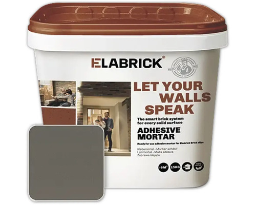 Elabrick kleefmortel voor steenstrips, 15 kilogram, grijs.