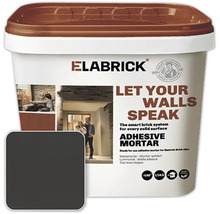 Elabrick lijmmortel voor steenstrips in een emmer van 15 kilogram met een donkergrijs kleurstaal.