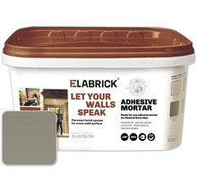 Kant-en-klare Elabrick lijmmortel in grijs voor steenstrips, emmer van 5 kilogram voor circa 2 vierkante meter.