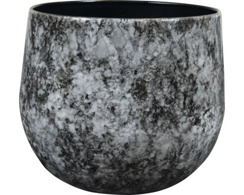 Ronde plantenpot met marmerlook en glad oppervlak.
