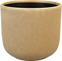 Ronde beige overpot van keramiek met een gestructureerd oppervlak.
