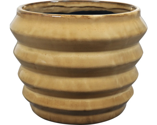 Geribbelde bloempot van keramiek in beige