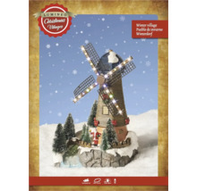 Handbeschilderd Lumineo kerstdorp windmolen met beweging, verlichting, kerstman en besneeuwde dennenbomen.