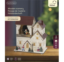 Kerstdecoratie houten landschap met beweging, muziek en 3 warmwitte LED-lampjes, op batterijen, voor binnen, van FSC-gecertificeerd hout.
