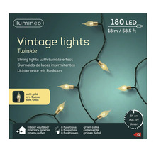 Lumineo Vintage LED-kerstverlichting Twinkle, 180 leds, 18 meter, voor binnen en buiten, 8 functies, timer, groene kabel.