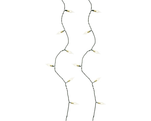 Kerstverlichting met kaarsvormige lampjes aan een donkergroene kabel voor de kerstboom.