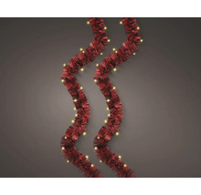 Rode kerstslinger van lametta met LED-verlichting in golvende vorm.