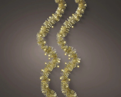 Golvende gouden lametta slinger met geïntegreerde ledverlichting.