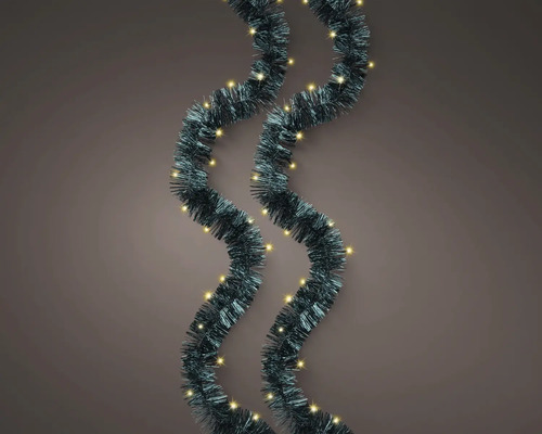 Donkergroene kerstslinger van glitter met geïntegreerde warmwitte verlichting.