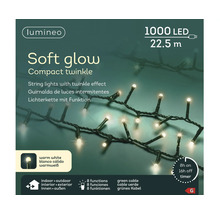 Lumineo LED-verlichting Soft Glow Compact Twinkle, 1000 LEDs, 22,5 meter, warm wit, 8 functies, timer, voor binnen en buiten.