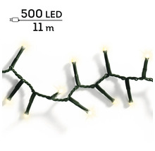 LED lichtsnoer met 500 warmwitte lampjes over een lengte van 11 meter met groen snoer.