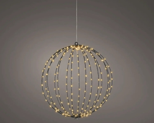 Hangende LED lichtbal met warmwitte leds en fijn metalen frame voor kerstverlichting.