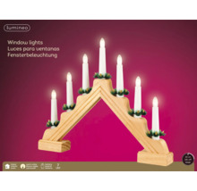 Lumineo houten vensterbankverlichting met 7 LED-kaarsen op batterijen met timer voor binnen.