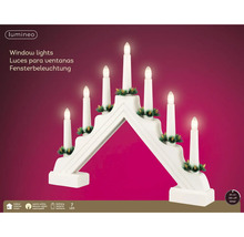 Lumineo LED kaarsenboog met 7 kaarsen, wit, warm wit licht, voor binnen, batterijvoeding en 6-uurs timer.
