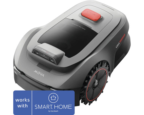 Mova robotmaaier Viax met UltraEyes sensoren en rode stopknop, compatibel met Smart Home by Hornbach.