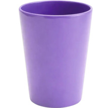 Paarse orchideeënpot van keramiek met een gladde, glanzende afwerking en conische vorm.
