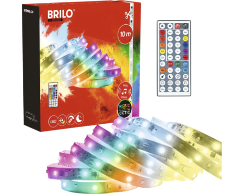 Brilo LED strip 10 meter met afstandsbediening, muzieksensor en RGBIC-technologie.