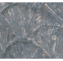 Gestructureerd vliesbehang met groot waaiermotief in steenlook.