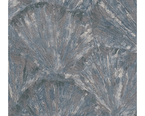 Gestructureerd vliesbehang met groot waaiermotief in steenlook.