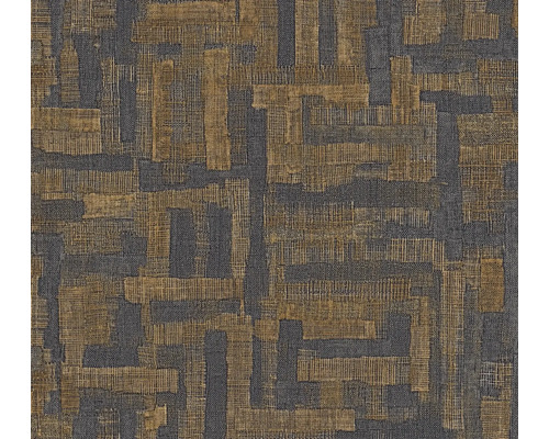 Vliesbehang met abstract geometrisch patroon in goud en grijs met linnenlook.