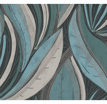 Behang met gestileerd bladerpatroon en fijne lijndetails.