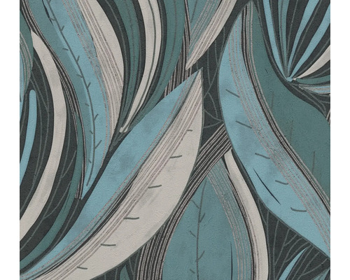 Behang met gestileerd bladerpatroon en fijne lijndetails.