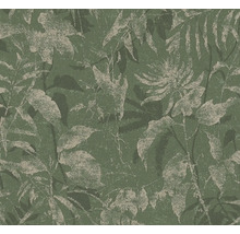 Vliesbehang met botanisch patroon van bloemen en bladeren met een gestructureerde uitstraling.