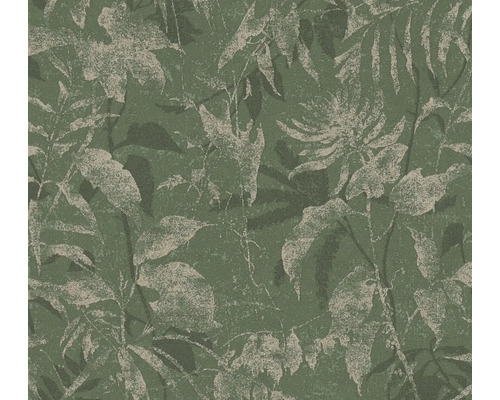 Vliesbehang met botanisch patroon van bloemen en bladeren met een gestructureerde uitstraling.