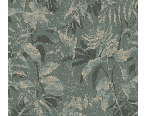 Behang met botanisch bladerpatroon in donkergroen en gestructureerd ontwerp.