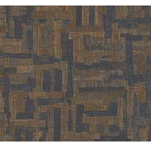 Behang met abstracte weefstructuur, overlappende rechthoeken, donkergrijs en bruin.