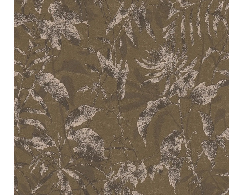 Behang met botanisch patroon van bladeren en bloemen met een gestructureerd oppervlak